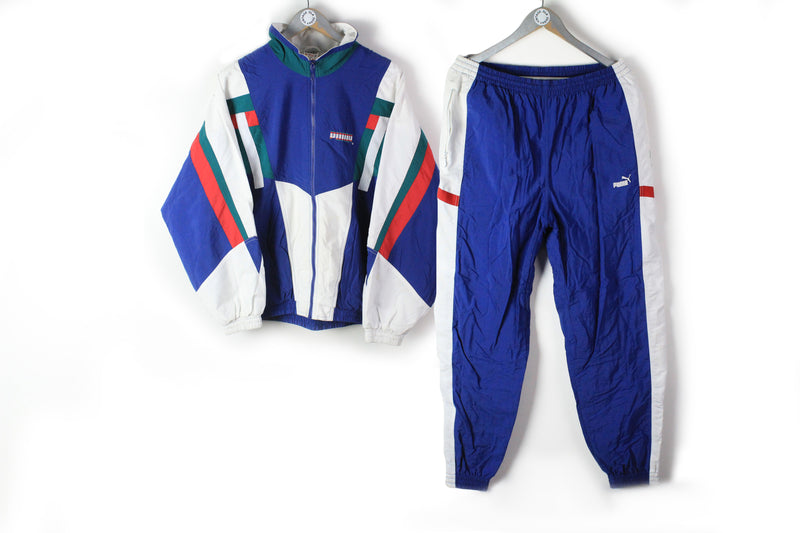 Vintage Puma Tracksuit Large blue white 90s sport suit retro style Germany multicolor athletic wear