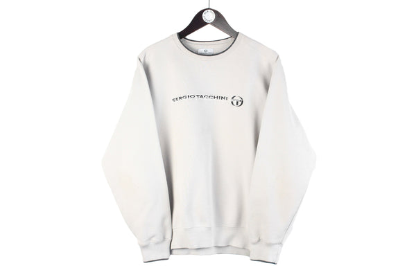 Vintage Sergio Tacchini Sweatshirt Medium gray big logo 90s retro sport jumper