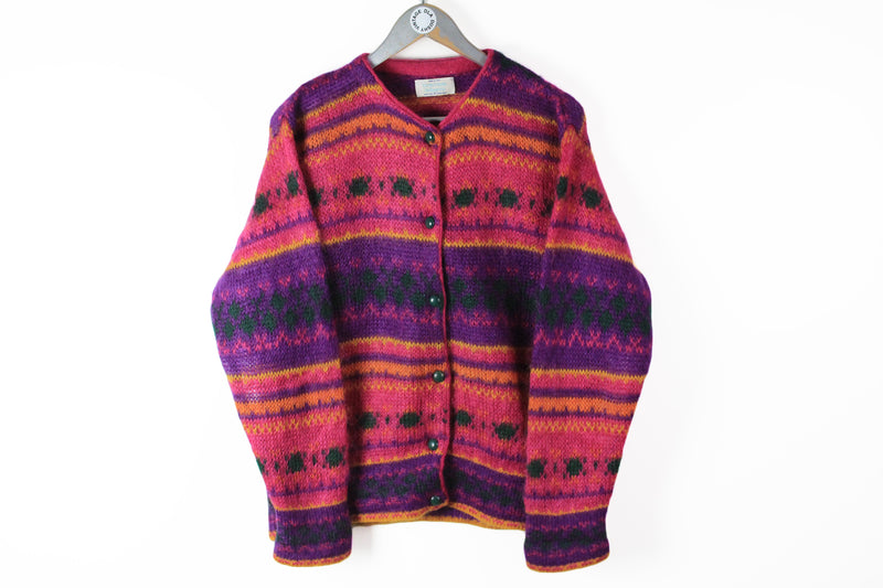 Vintage United Colors of Benetton Cardigan Women's Large purple 90s mohair cashmere sweater pink