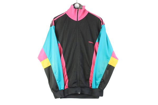 Vintage Adidas Track Jacket XLarge black multicolor 90s retro full zip sport windbreaker