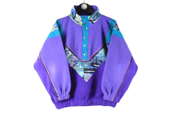 Vintage Fleece Women's Medium purple abstract pattern 90s retro sweater winter ski jumper