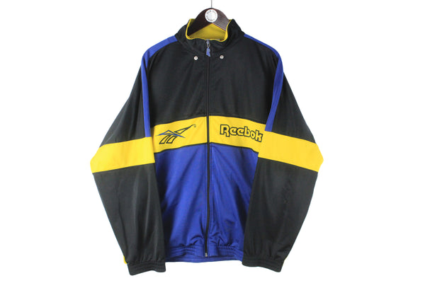 Vintage Reebok Track Jacket Large yellow black blue 90s retro big logo windbreaker sport style 