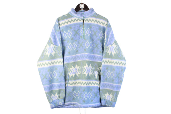 Vintage Fleece 1/4 Zip XLarge blue green 90s retro outdoor ski sweater