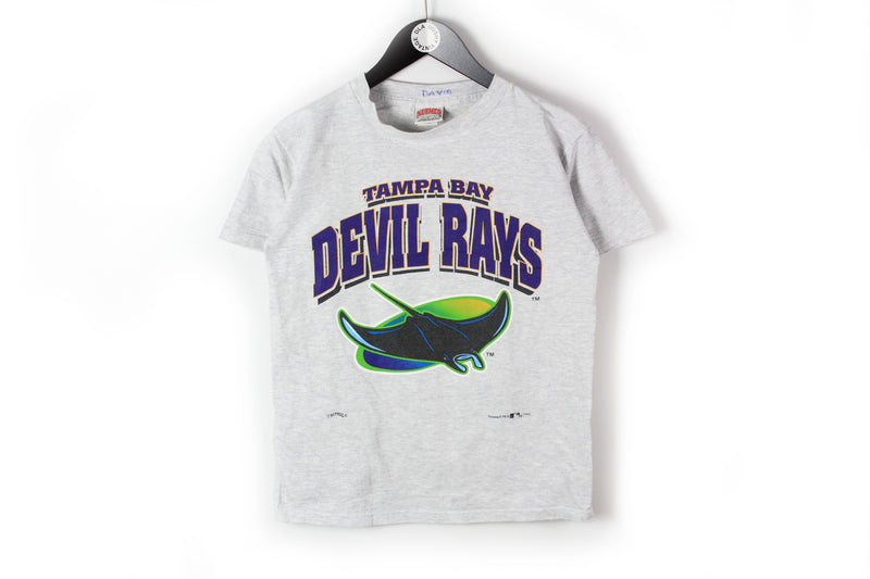 Vintage Devil Rays Tampa Bay 1995 Nutmeg T-Shirt Small gray big logo MLB Baseball 90s tee