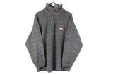 Vintage Tommy Hilfiger Bootleg Fleece 1/4 Zip Medium gray small logo 90s retro sweater sport jumper