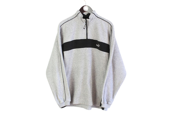 vintage 1/4 zip puma fleece sweater gray 90's streetwear sport style