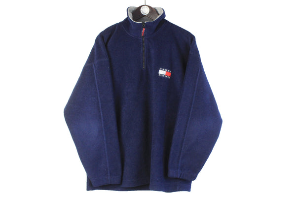 Vintage Tommy Hilfiger Bootleg Fleece 1/4 Zip Large blue 90s retro sport sweater jumper