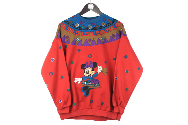 Vintage Mickey Mouse Sweatshirt Women’s Medium red big logo 90s retro multicolor cartoon disney jumper 90s