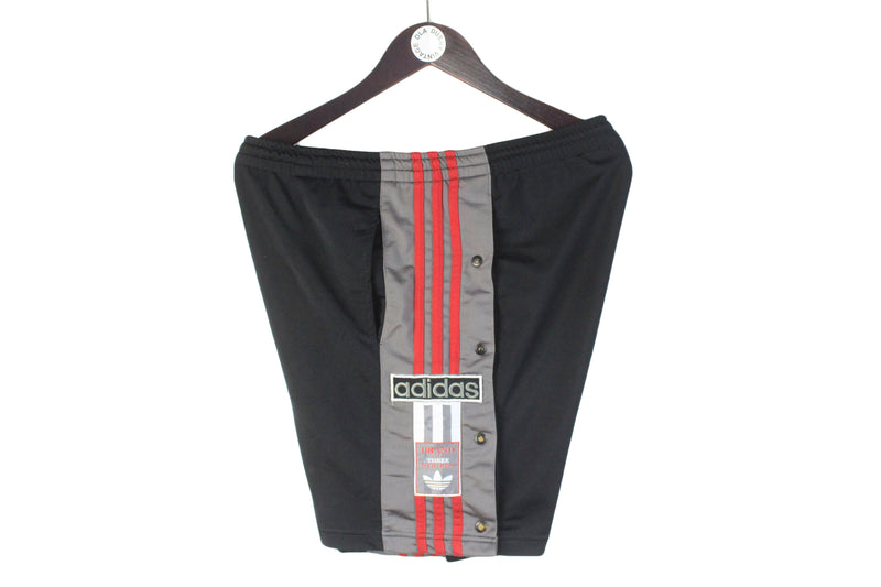 Vintage Adidas Shorts Large black gray 90s retro big logo sport shorts basketball USA style snap buttons