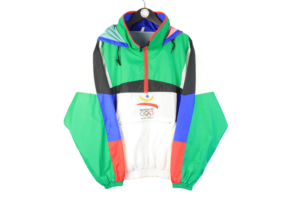 Vintage Barcelona 1992 Olympic Games Hoodie Large windbreaker 90s big logo retro style anorak jacket