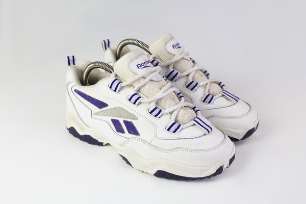 Vintage Reebok Sneakers Women's US 7 white purple 90s retro style trainers sport shoes