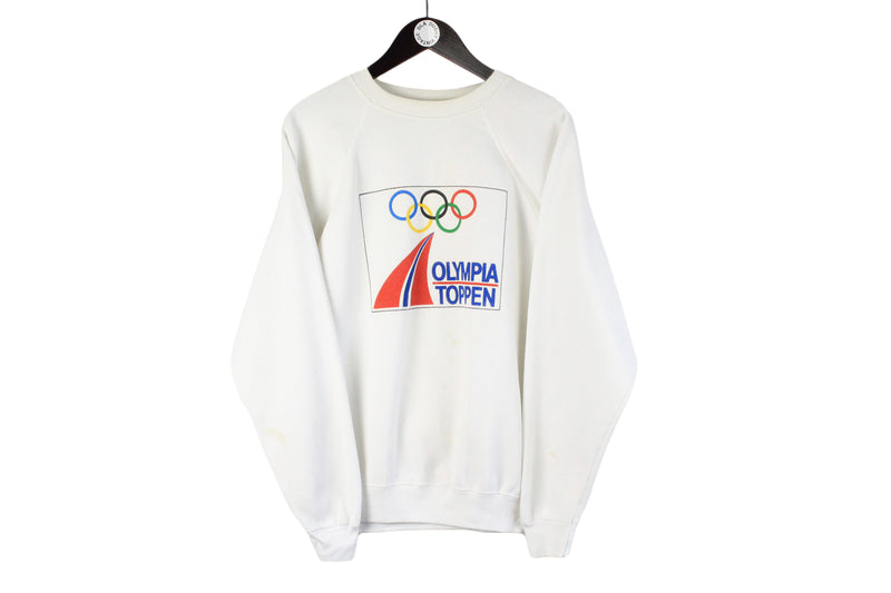 Vintage Olympia Toppen Sweatshirt Large made in USA white crewneck 90s sport Olympic Games Norway team