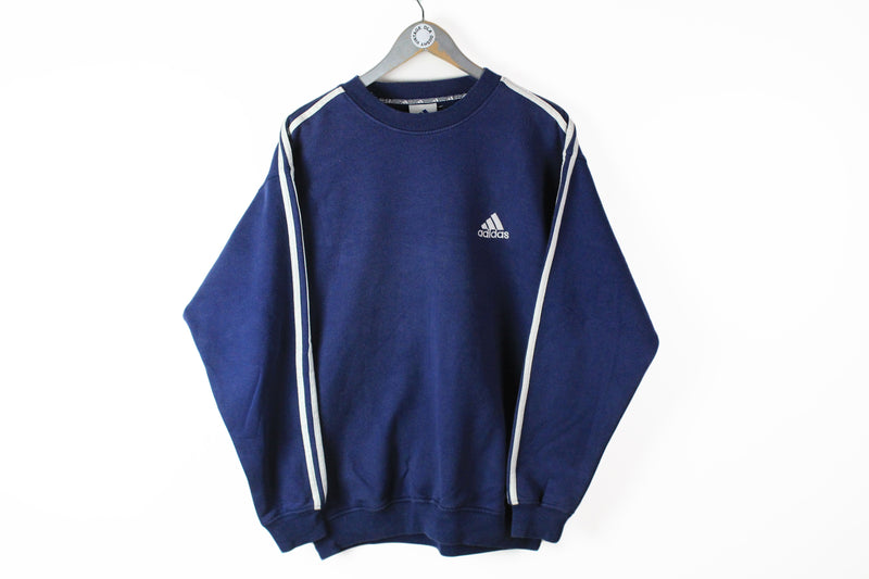 Vintage Adidas Sweatshirt Medium / Large navy blue classic sport 3 stripes sleeve Germany jumper 