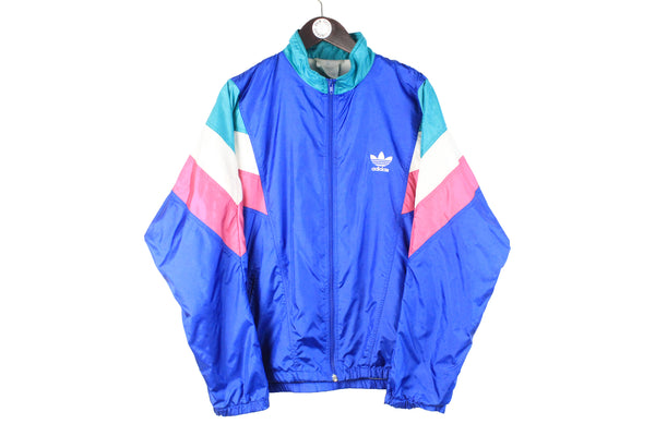 Vintage Adidas Track Jacket Large blue full zip light wear 90s windbreaker sport style