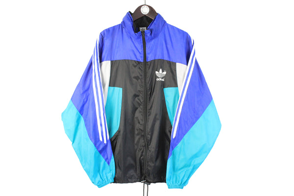 Vintage Adidas Raincoat Jacket Large black purple full zip 90s windbreaker hides in a bag retro sport style