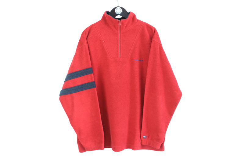 vintage tommy hilfiger red fleece large 90s USA streetstyle winter sweater