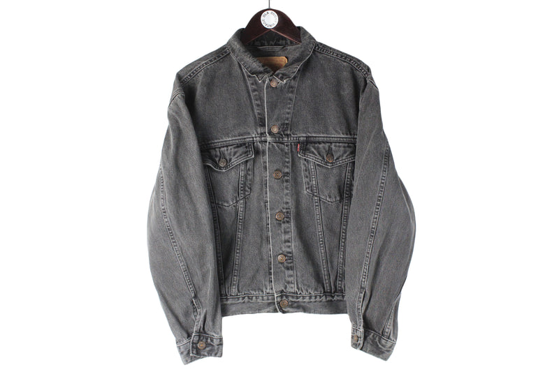 Vintage Levi's Denim Jacket Medium / Large gray denim USA 90s jeans style black heavy work coat