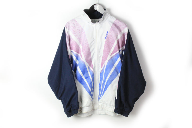 Vintage Adidas Track Jacket Large white blue purple 90s sport athletic windbreaker