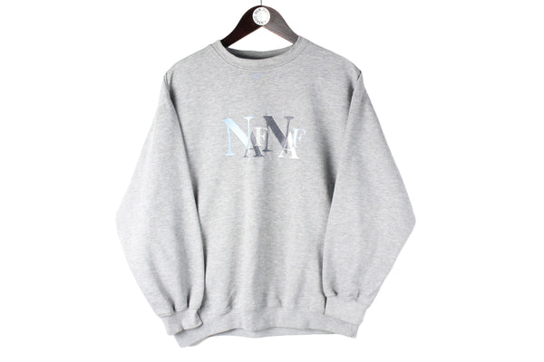 Vintage Naf Naf Sweatshirt Women's Medium gray big logo 90s retro crewneck sport jumper
