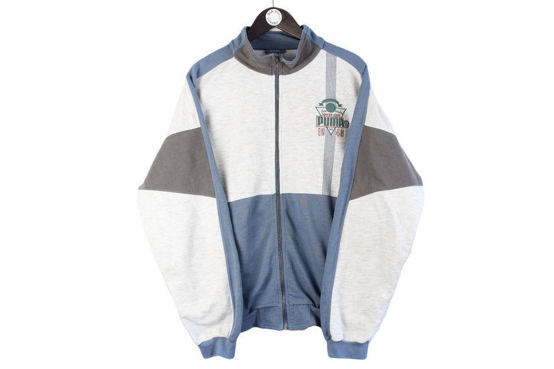 Vintage Puma Sweatshirt Full Zip XLarge cotton gray blue logo 90s retro sportswear rare sport cardigan