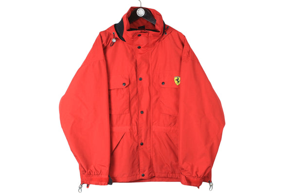 Vintage Ferrari Jacket XLarge size men's red bright race racing full zip raincoat windbreaker 90's style Michael Schumacher Italian team Formula 1 F1 moto