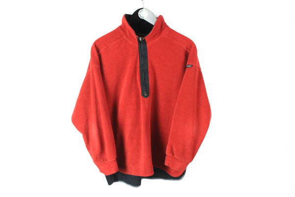 Vintage Think Pink Fleece Half Zip Small red black big logo 90's polartec sweater
