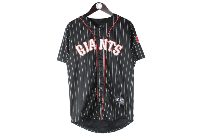 Vintage San Francisco Giants Jersey Medium Majestic 00s retro sport style black striped pattern big logo MLB Baseball shirt