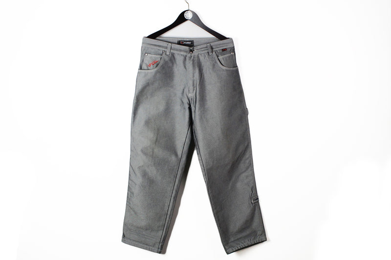 Vintage Fubu Jeans 34 gray 90s hip hop baggy silver collection denim pants