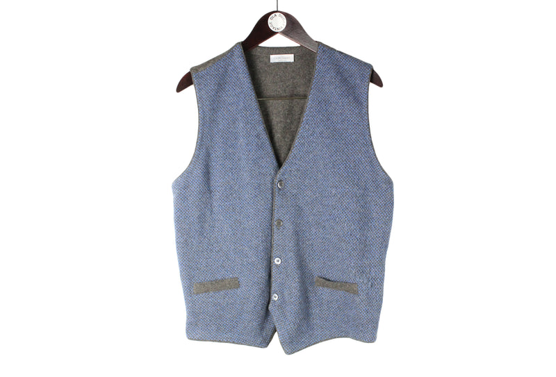 Gran Sasso Vest Medium / Large blue wool classic sartorial sleeveless jacket
