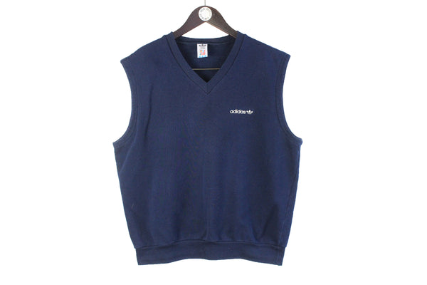 Vintage Adidas Vest Large navy blue V-neck retro sleeveless jumper rare tennis 80s sweatshirt