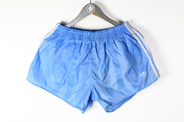 Vintage Adidas Shorts Large light blue striped pattern 90s sport classic Germany style shorts