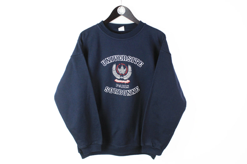 Vintage Vintage Paris Sorbonne University Medium / Large big embroidery logo 90's retro style crewneck navy blue