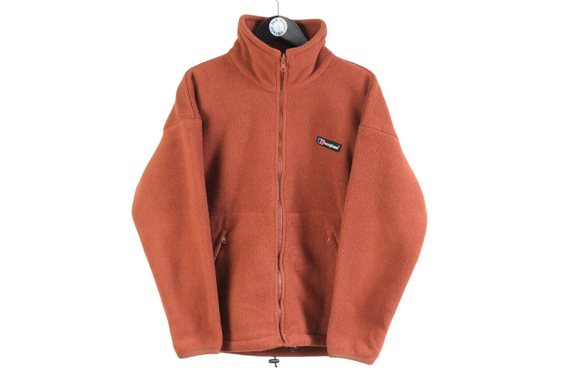 vintage BERGHAUS FLEECE Sweater Jacket Retro mens zip up Size S authentic orange bright winter zip sweatshirt acid 90s 80s warm hipster wear