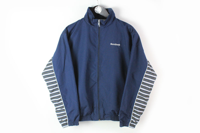 Vintage Reebok Track Jacket Small navy blue full zip 90's retro style windbreaker