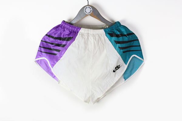 Vintage Nike International Shorts Women's Medium white purple green 90s sport wear classic running shorts