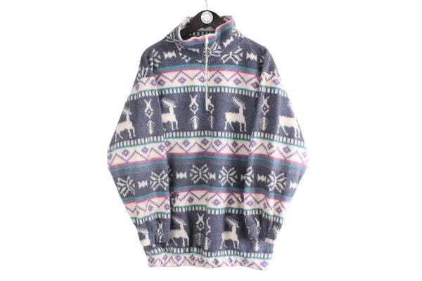 Vintage Fleece Medium / Large size men's unisex street style outdoor warm pullover rare retro athletic outfir ski swearshirt 90's 80's multicolor sweat winter pattern