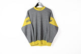 Vintage Adidas Sweatshirt Medium gray yellow 90s sport style big logo  jumper
