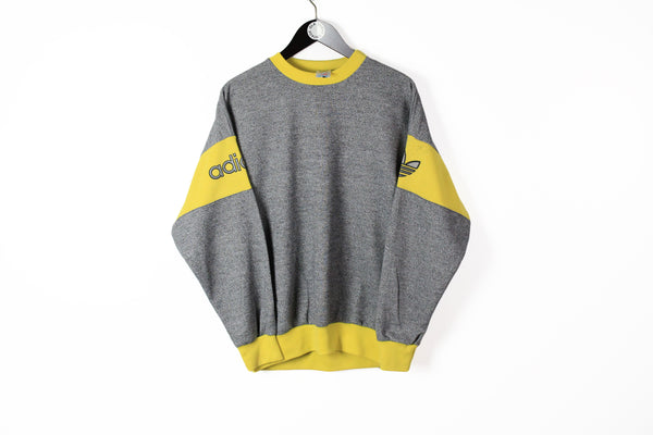 Vintage Adidas Sweatshirt Medium gray yellow 90s sport style big logo  jumper