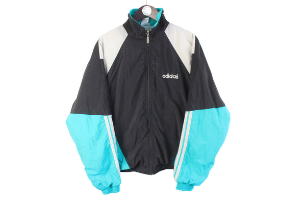 Vintage Adidas Tracksuit Medium black retro full zip windbreaker jacket and pants 90s athletic wear