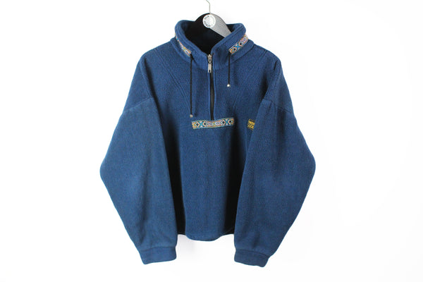 Vintage Fleece 1/4 Zip Medium navy blue 90's retro style winter sweater