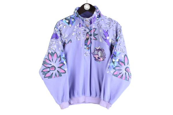 Vintage Maser Fleece Small Oversize size men's unisex half zip purple bright polar ski outdoor outfit 90's bright pattern 80's street style sweatshirt