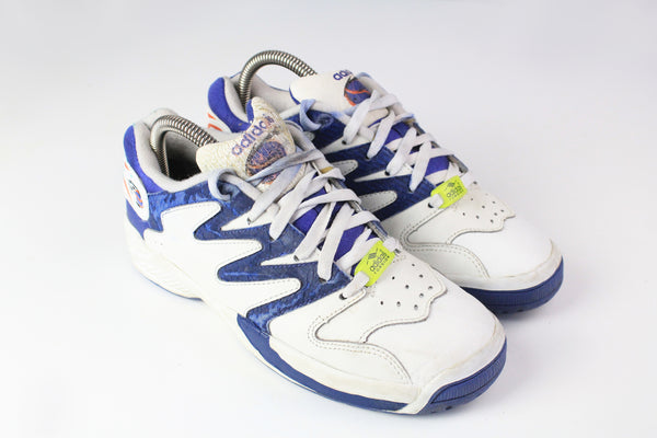 Vintage Adidas Adifit Sneakers Women's US 5 white blue 90s tennis Torsion indoor shoes