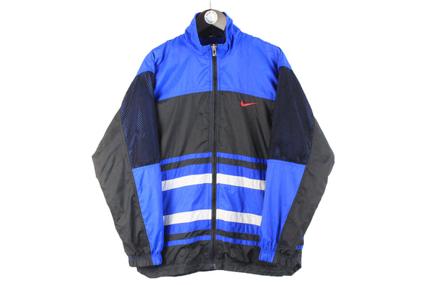 Vintage Nike Jacket Medium big logo blue black 90s retro sport full zip windbreaker