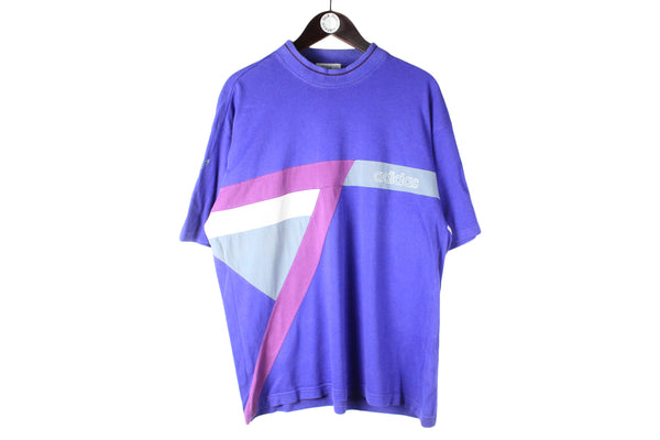 Vintage Adidas T-Shirt Large purple 90s retro crewneck cotton oversized shirt