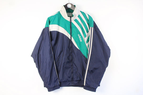 Vintage Adidas Track Jacket XLarge blue green 90s retro windbreaker sport style 