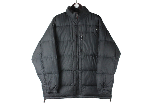 Vintage Nike Puffer Jacket Medium black sport style down jacket 90s retro athletic jacket