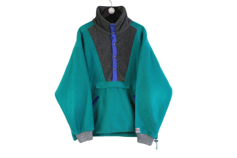 Vintage Fjallraven Fleece XLarge oversize size men's unisex half zip green basic mountain polar ski outdoor outfit jumper 90's front logo 80's street style sweatshirt