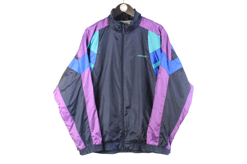 Vintage Adidas Track Jacket Large blue purple 90s full zip retro sport style windbreaker