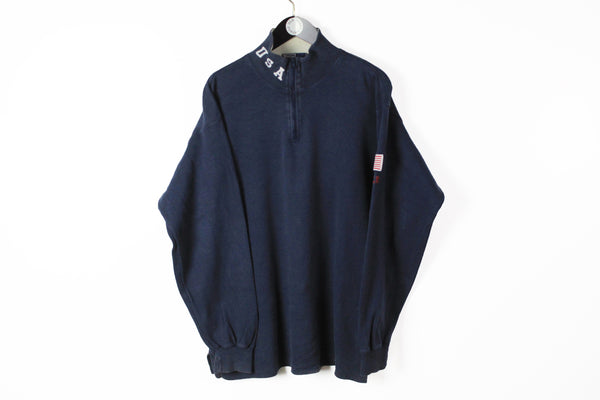 Vintage Polo by Ralph Lauren Sweatshirt 1/4 Zip Large / XLarge navy blue USA cotton jumper