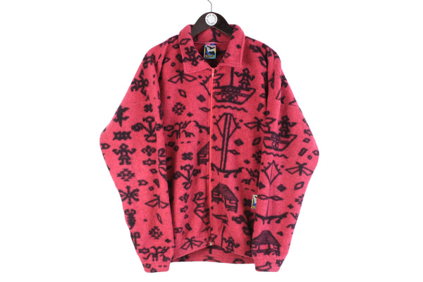 Vintage Salewa Fleece Large oversize size men's unisex full zip pink red basic mountain polar ski outdoor outfit jumper 90's large pattern 80's street style acid sweatshirt